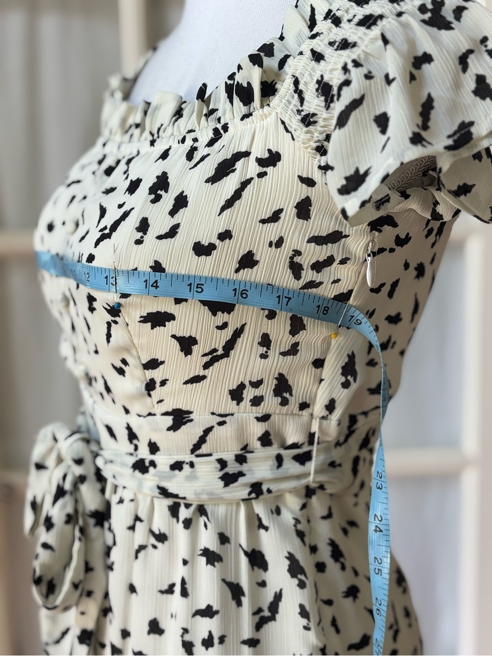 Wild Honey NWT Western Milkmaid Mini Dress Ivory Black Tie Waist S - Picture 7 of 11